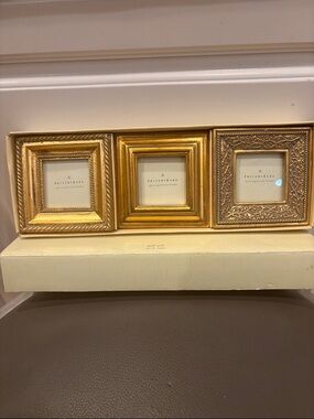 New Pottery Barn Gold Gilt Set of 3 Square 2”x2” Desktop Metropolitan Frames